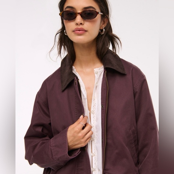 Abercrombie & Fitch Mid-Length Waxed Barn Jacket - Size S - Burgundey - Picture 2 of 8